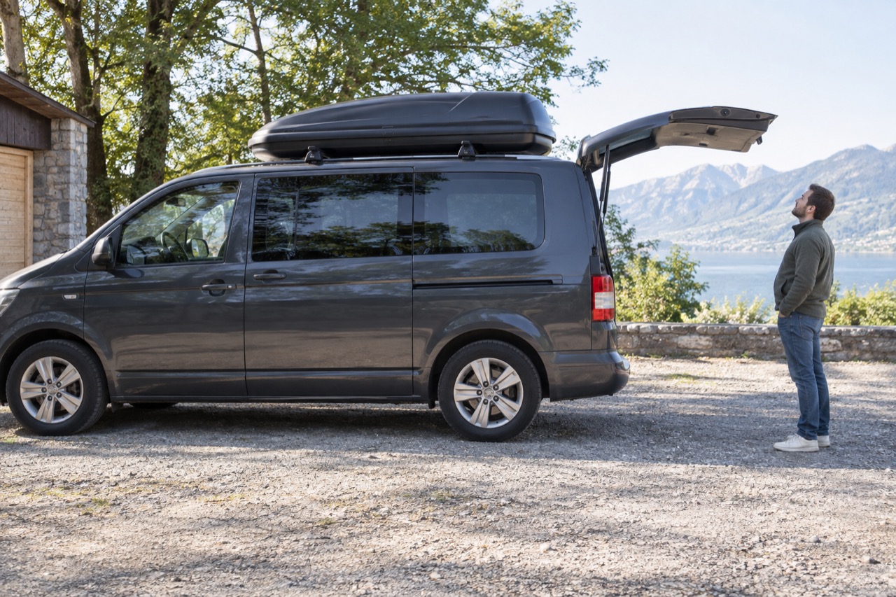 Symbolische Anwendungsszene zum Thema Ford Custom mit G3 Elegance 330: Heckklappe prüfen; kein konkretes Fahrzeug oder Produkt belegt