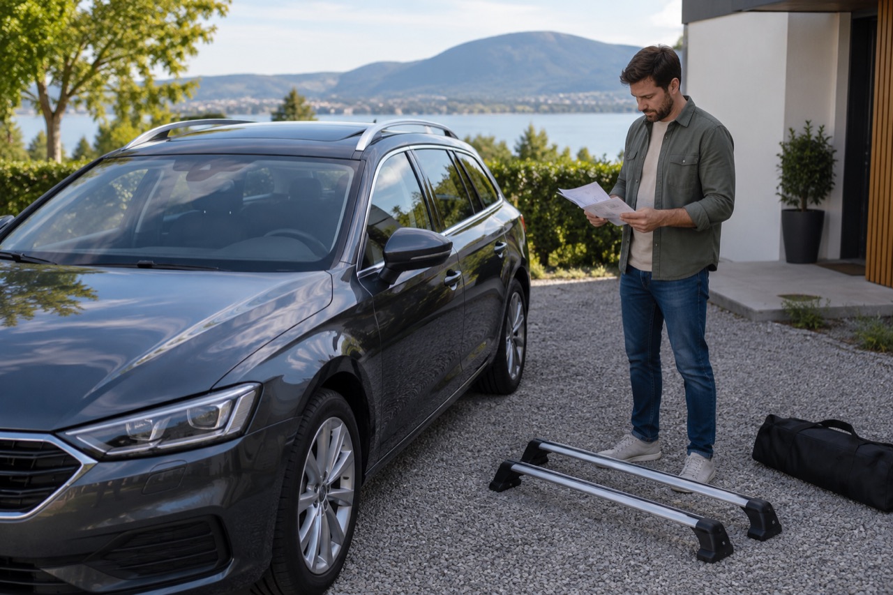 Symbolische Anwendungsszene zum Thema Ceed Sportswagon: Querträger bei geschlossenem Panoramadach; kein konkretes Fahrzeug oder Produkt belegt